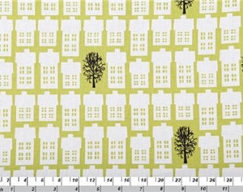 Fat Quarter Village and Trees Green Cotton Quilting Fabric Copenhagen Print