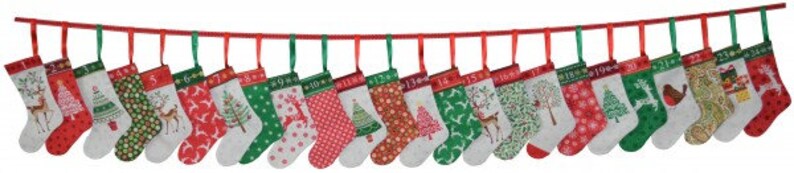 Traditional Christmas Stockings Bunting Advent Calendar Quilting Panel Fabric