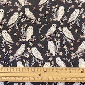 Fat Quarter Woodland Floral Owls On Grey 100% Cotton Fabric