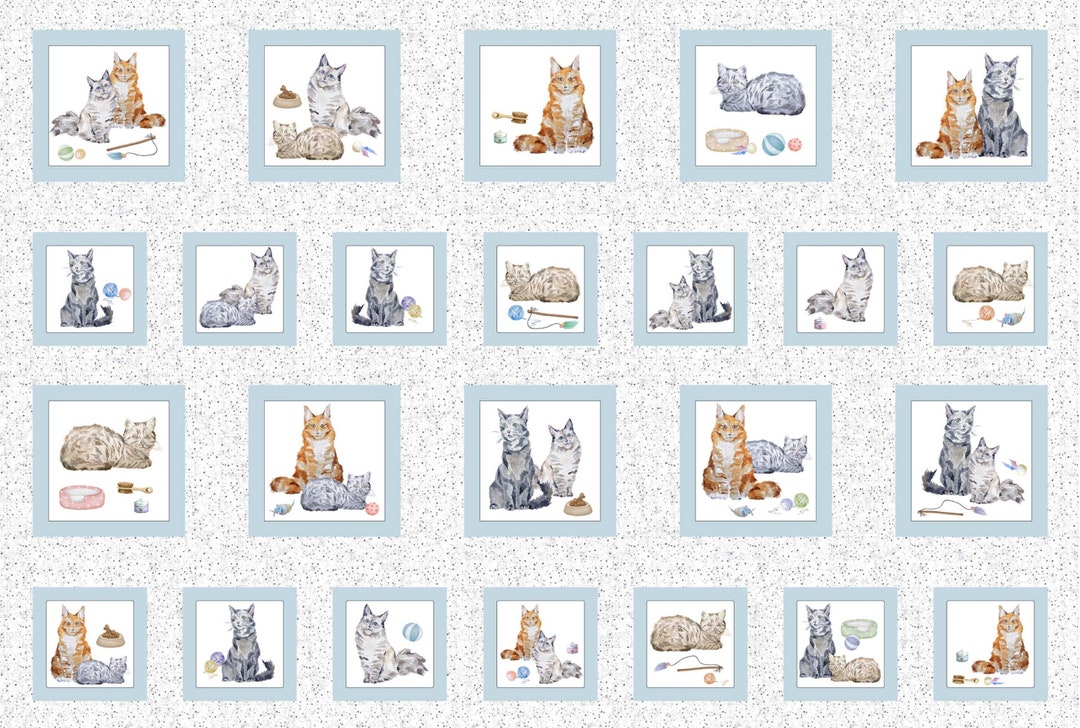 Custom Cats Kitten Blocks Cotton Quilting Fabric 68cm X 110cm - 24 ...