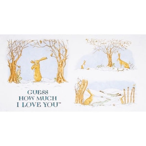 Guess How Much I Love You Hares Scenes Panel 100% Cotton Print Fabric