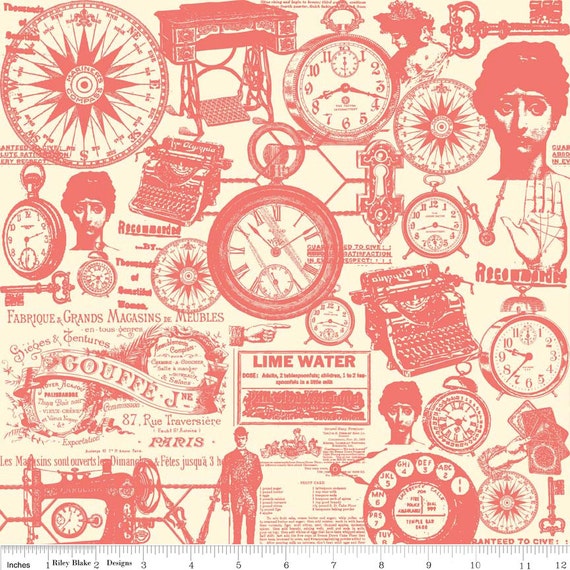 Fat Quarter Retro Trendsetter Coral Cotton Quilting Fabric Riley Blake C3990