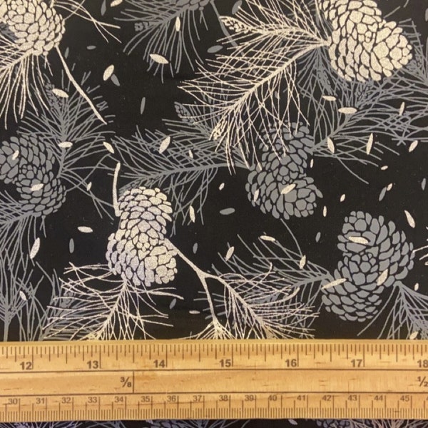 Fat Quarter Hoffman Sparkle And Fade Pine Cones Glitter 100% Cotton Quilting Fabric