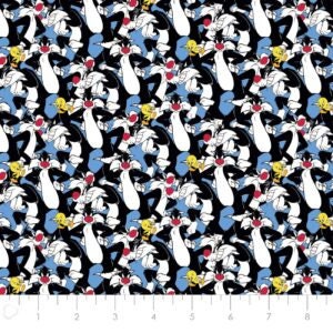 Fat Quarter Looney Tunes Retro Sylvester And Tweety Pie 100% Cotton Quilting Fabric