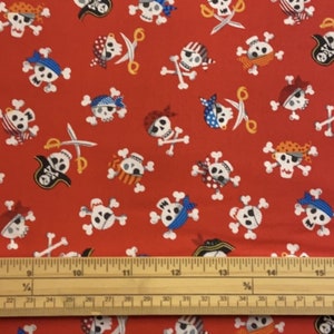 Fat Quarter Pirate Skulls Allover Red Allover Cotton Quilting Fabric
