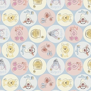 Fat Quarter Disney Pooh Friends Circles Names 100% Cotton Quilting Fabric
