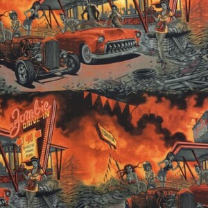 Fat Quarter Zombie Apocalypses Drive In 100% Cotton Quilting Fabric