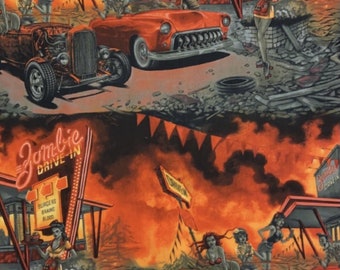 Fat Quarter Zombie Apocalypses Drive In 100% Cotton Quilting Fabric