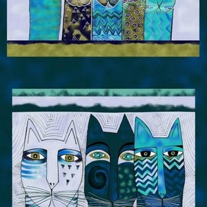 Feline Frolic Laurel Burch Cats Blue Panel 100% Cotton Print Fabric