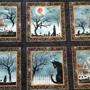 Harvest Moon Halloween 6 Squares Panel 100% Cotton Print Fabric