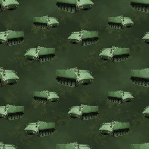 Fat Quarter Battle Zone M113 Armoured Personnel Carriers Cotton Quilting Fabric