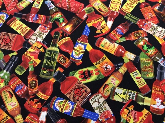 Fat Quarter Some Like It Hot Sauce Bottles Chilli 100% Cotton
