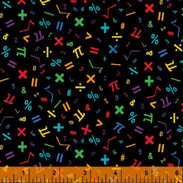 Fat Quarter Its Elementary Mathematics Symbols Black 100% Cotton Quilting Fabric