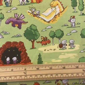 Fat Quarter Dragons And Knights Allover Green 100% Cotton Quilting Fabric