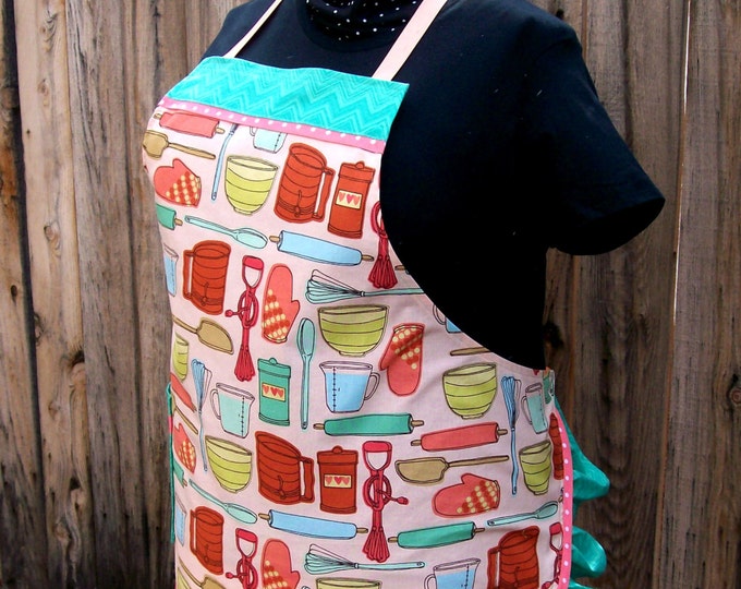 Plus Size Kitchen Apron Ruffled Retro Kitchen Apron Peach Etsy
