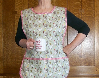 Chicken Apron - Sage Green Kitchen Cobbler with Chickens - Cobbler Style Apron - One Size Fits Most