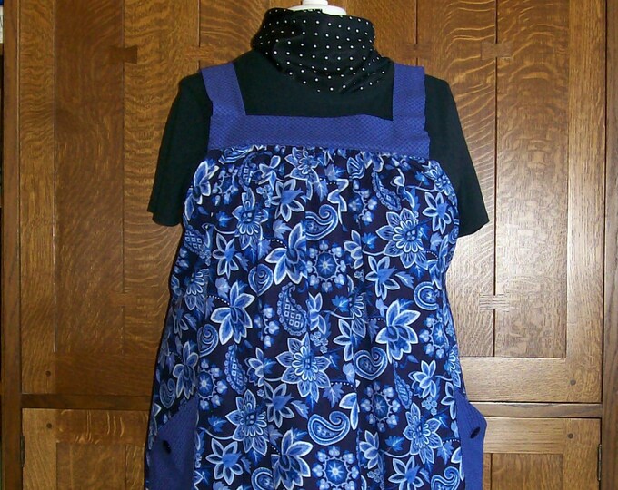 Plus Size Smock Apron No Tie Smock Royal Blue Paisley Etsy