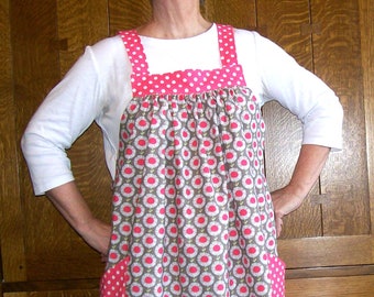 Daisies and Dots No Tie Smock Apron - Plus Size Kitchen Smock - Art Smock - Fits XL to 2XL Best