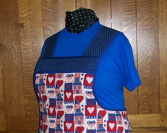 Americana Retro Style Apron - Plus Size Patriotic Kitchen Apron - Fits Sizes 2-3XL