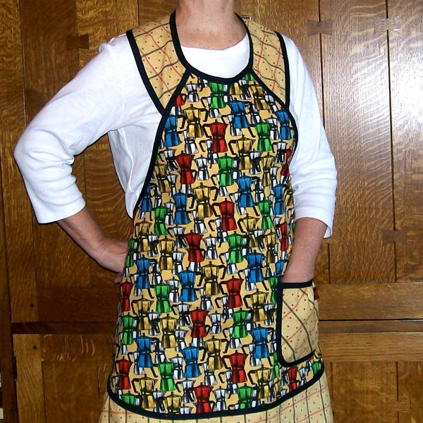 Coffee Kitchen Apron - Retro Style Woman Full Apron - Coffee Pot Apron - Size M