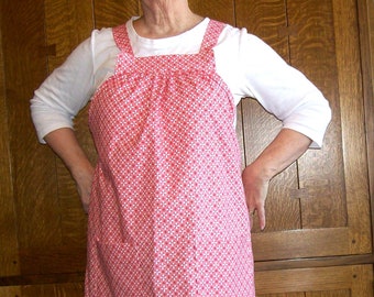 Kitchen Smock - Coral Calico No Tie Smock Apron - Full Smock Apron - One Size Fits Most