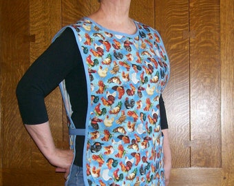 Chicken Cobbler - Blue Kitchen Cobbler Apron with Chickens - 2 Pocket Kitchen Apron - One Size