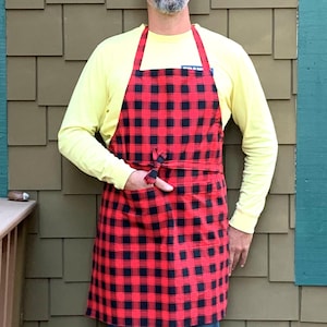 Buffalo Check Butcher Style Apron - Red and Black Check Unisex Apron - Man Apron - Size M-3XL