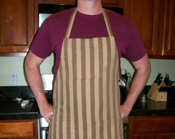 Man Apron - Brown Stripe Man Apron with 5 Pockets - Fits Sizes M-2XLT