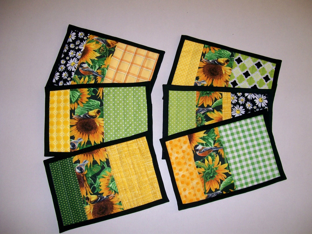 Sunflower Mug Rugs Set of 2 Sunflowers and Birds Mug Rugs Etsy