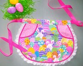 Easter Girls Half Apron with Lace - Size Medium - Easter Eggs and Easter Bunnies Apron