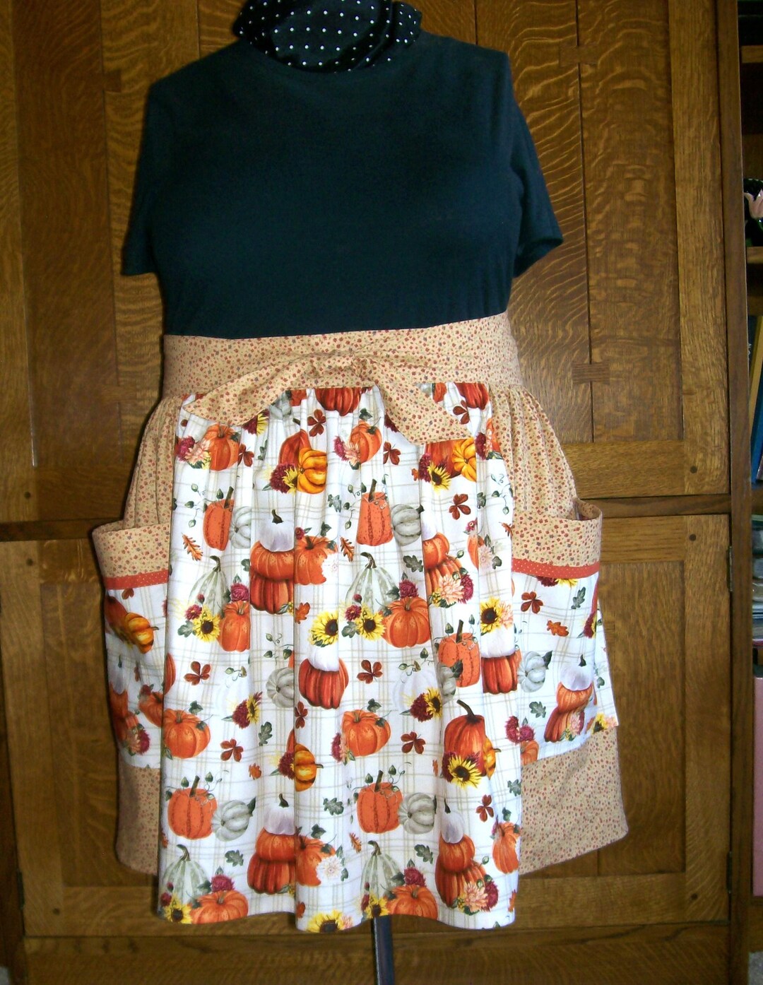Plus Size Apron - Autumn Half Apron With Pumpkins and Sunflowers ...