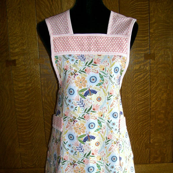 Rosa Blumen Küchen Schürze: Retro-Stil, Größe M
