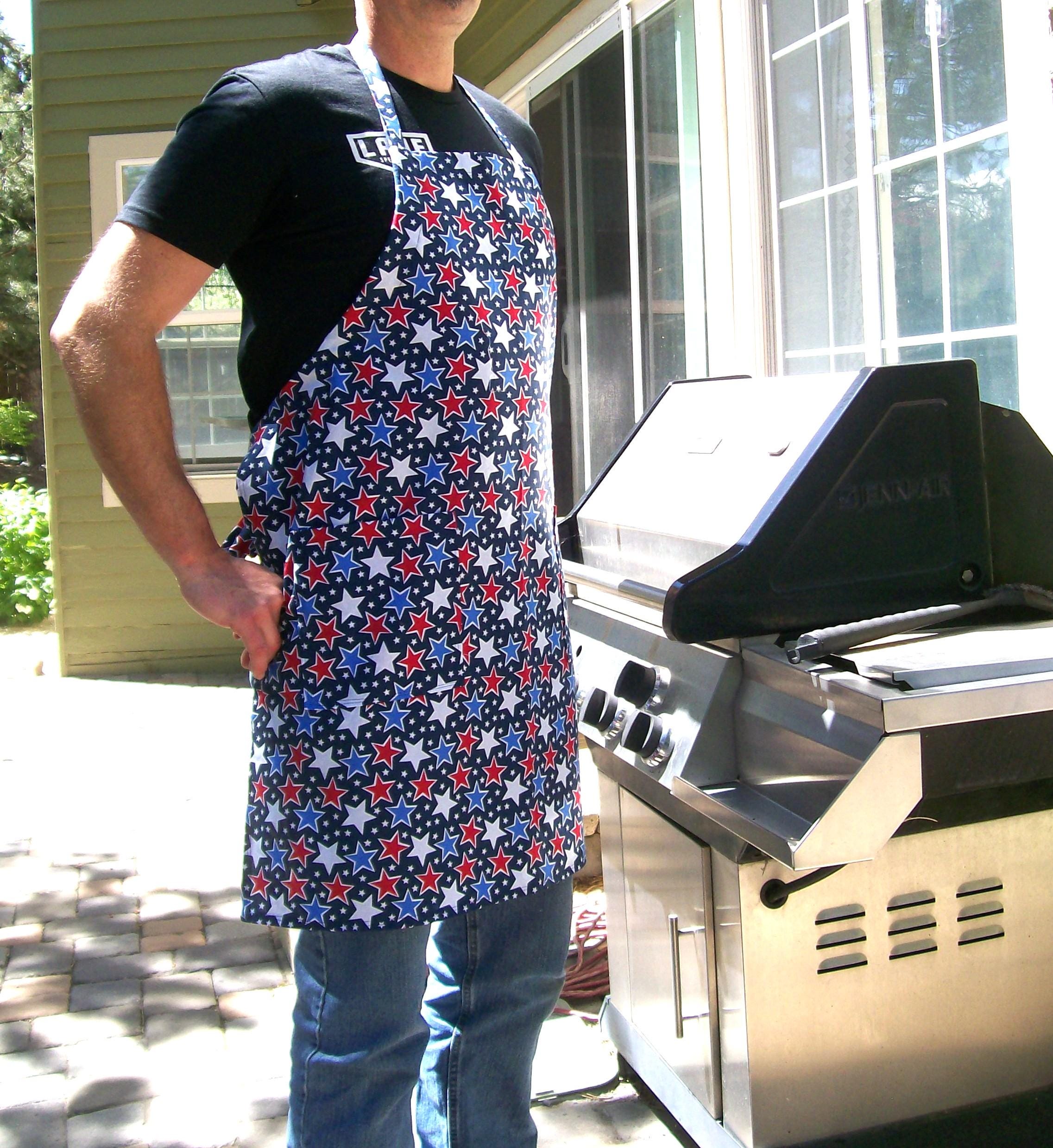 Patriotic Star Apron: Red, White, and Blue BBQ Apron (Fits M to 3XL)