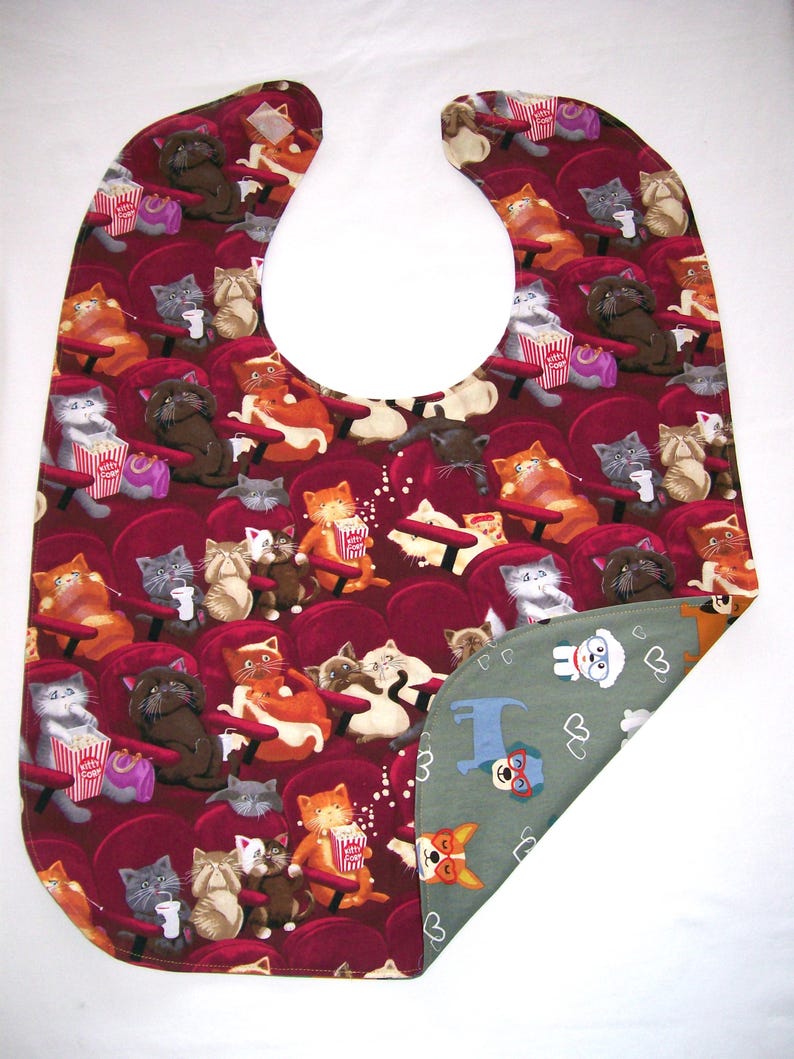 Bib Pattern Cat Reversible Adult Bib: 100% Cotton, Dignity Dining - Regular Size - Etsy