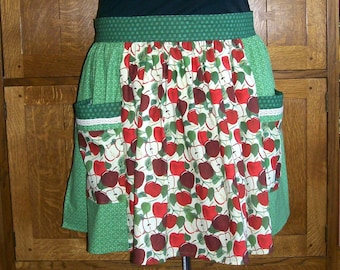 Delantal de cintura con estampado de manzana: Delantal retro de media cintura con bolsillos