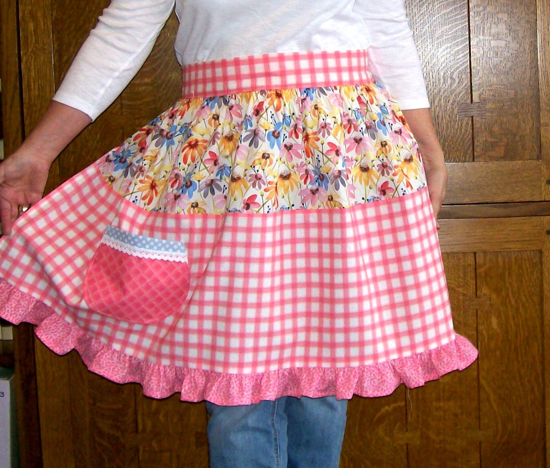 Ruffled Retro Half Apron 1950s Style Kitchen Apron Waist Apron Floral ...