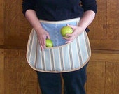 Light Blue Denim Gathering Apron - Clothespin Apron - Recycled Denim Garden Apron - Size M