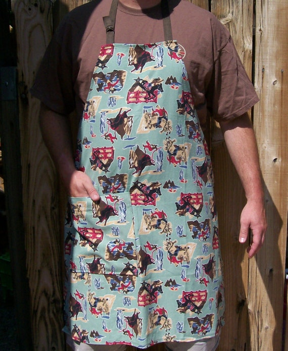 Big Man's BBQ Apron in Cowboys and Indians Retro Print Etsy