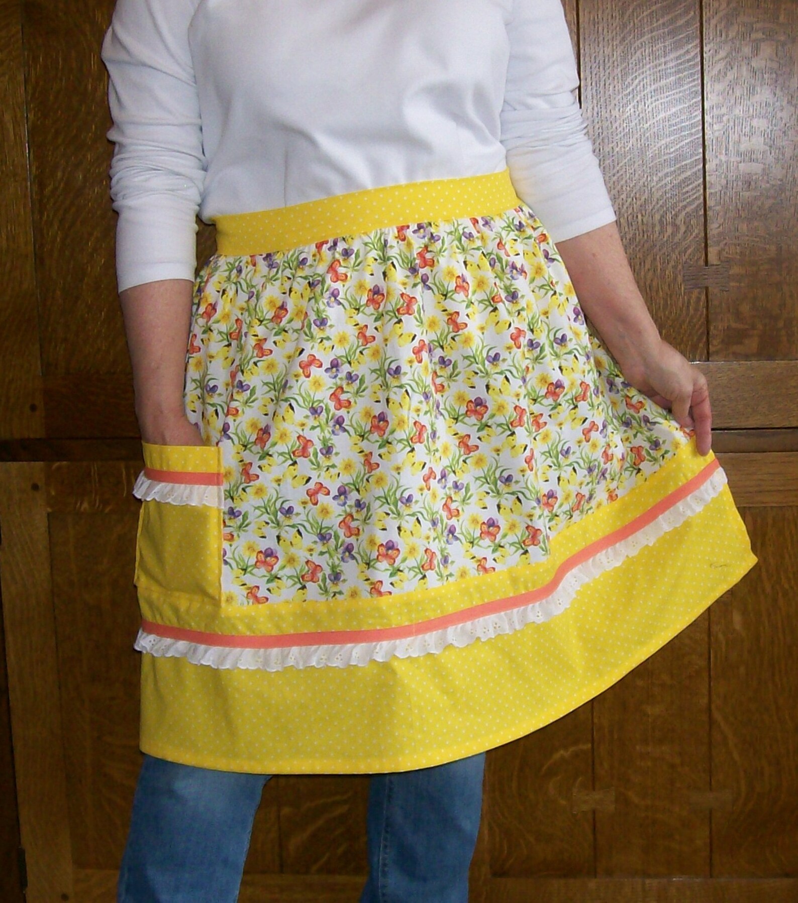 Blossoms and Butterflies Yellow Half Apron Retro Half Apron - Etsy
