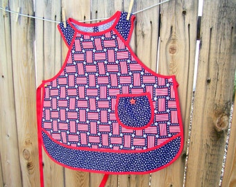 Girls Patriotic Red White and Blue Apron Size 12