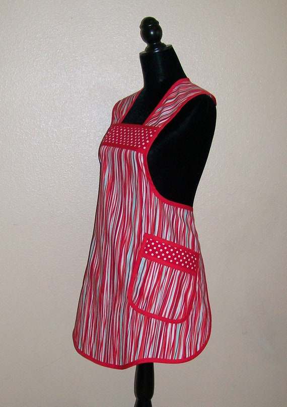 Red Retro Stripes and Dots Apron Retro Kitchen Apron in Red | Etsy