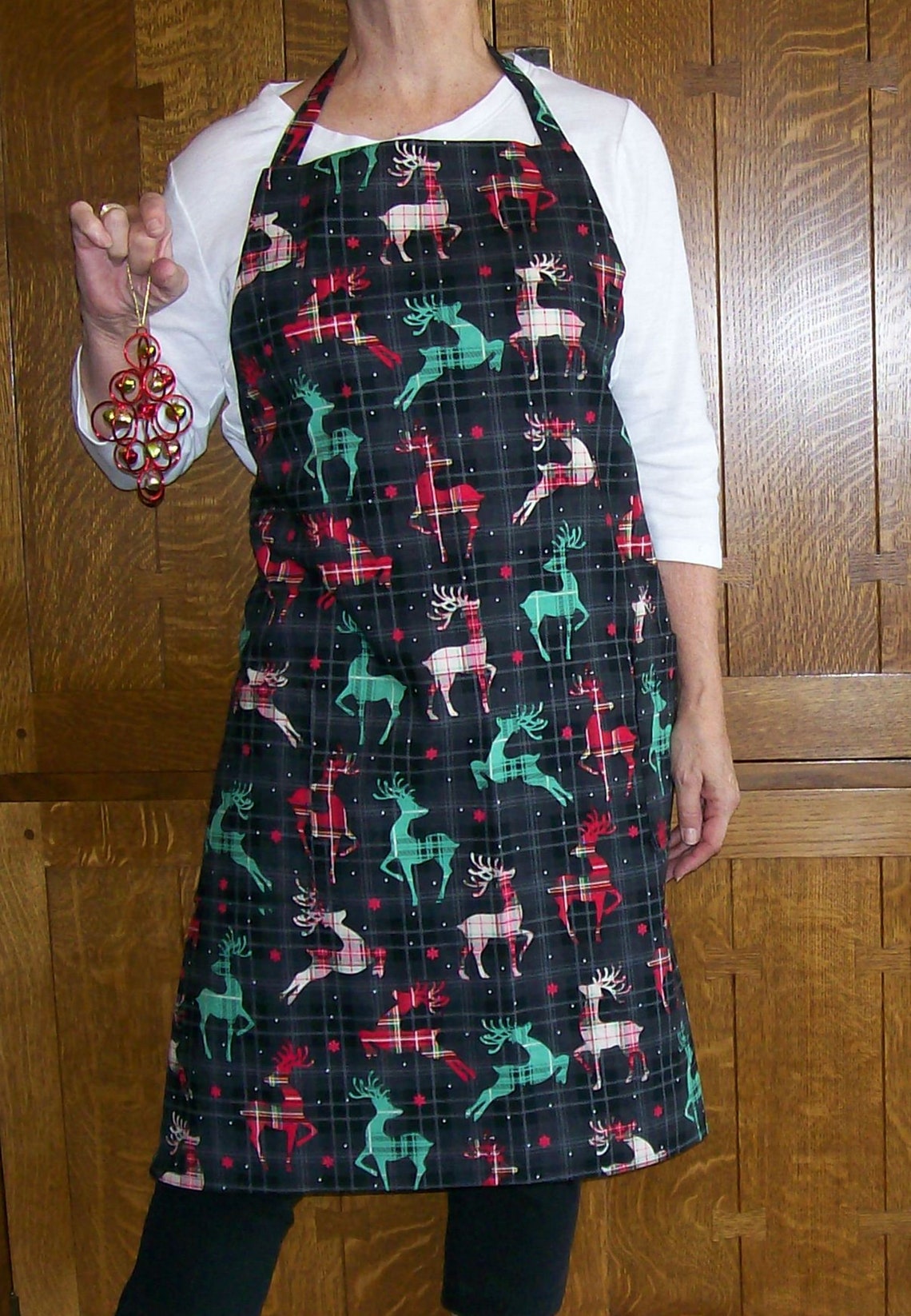 Holiday Man Apron Stags in Plaid Christmas Apron Unisex Etsy