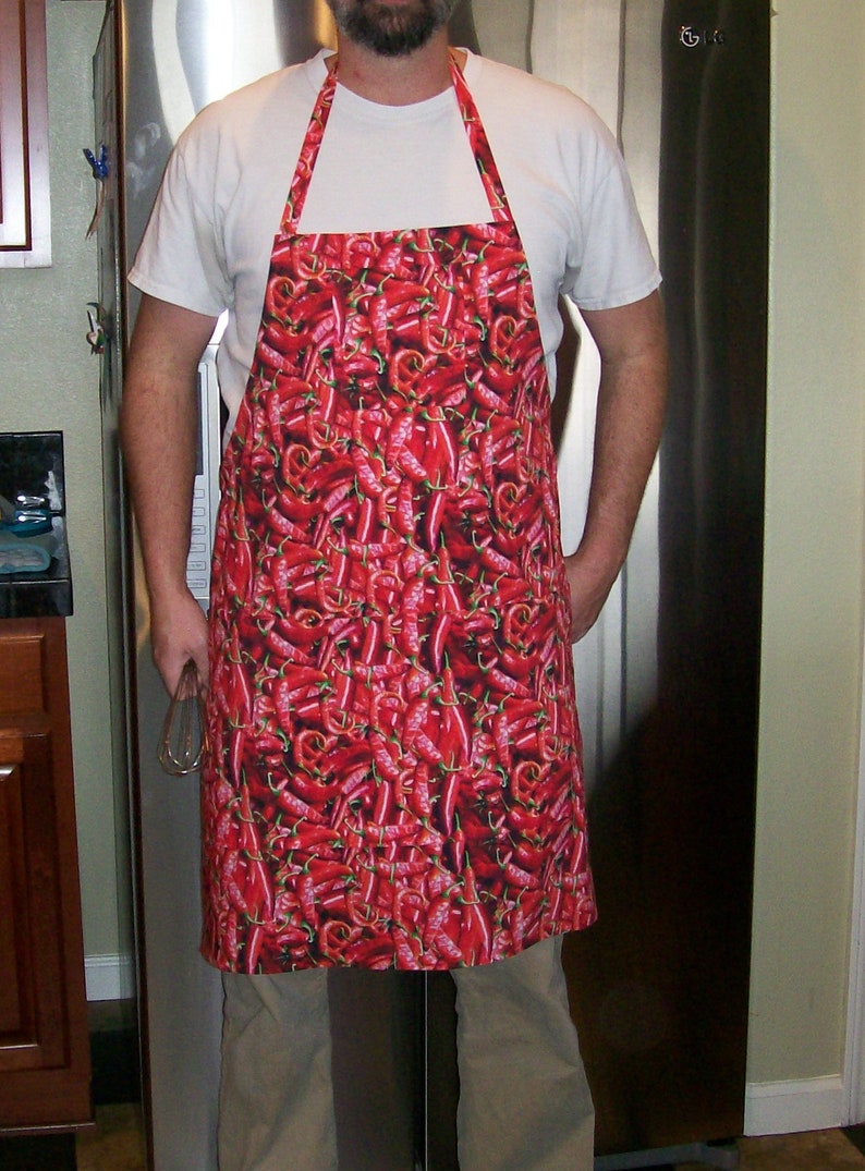 Red Butcher Apron Fits Sizes M to 2XL Chili Pepper Red Unisex Apron Chili Cookoff Apron