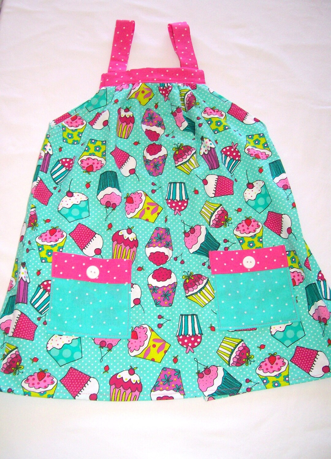Girls Smock Apron No Tie Smock Kitchen Smock Child Size Large Fits 68