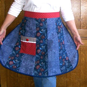 Patchwork Waist Apron - Red and Blue Patchwork Half Apron with Pocket - One Size Fits Most