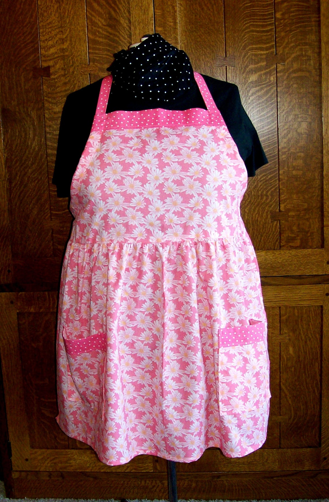 Plus Size Retro Kitchen Apron Pink and White Daisy Print Etsy