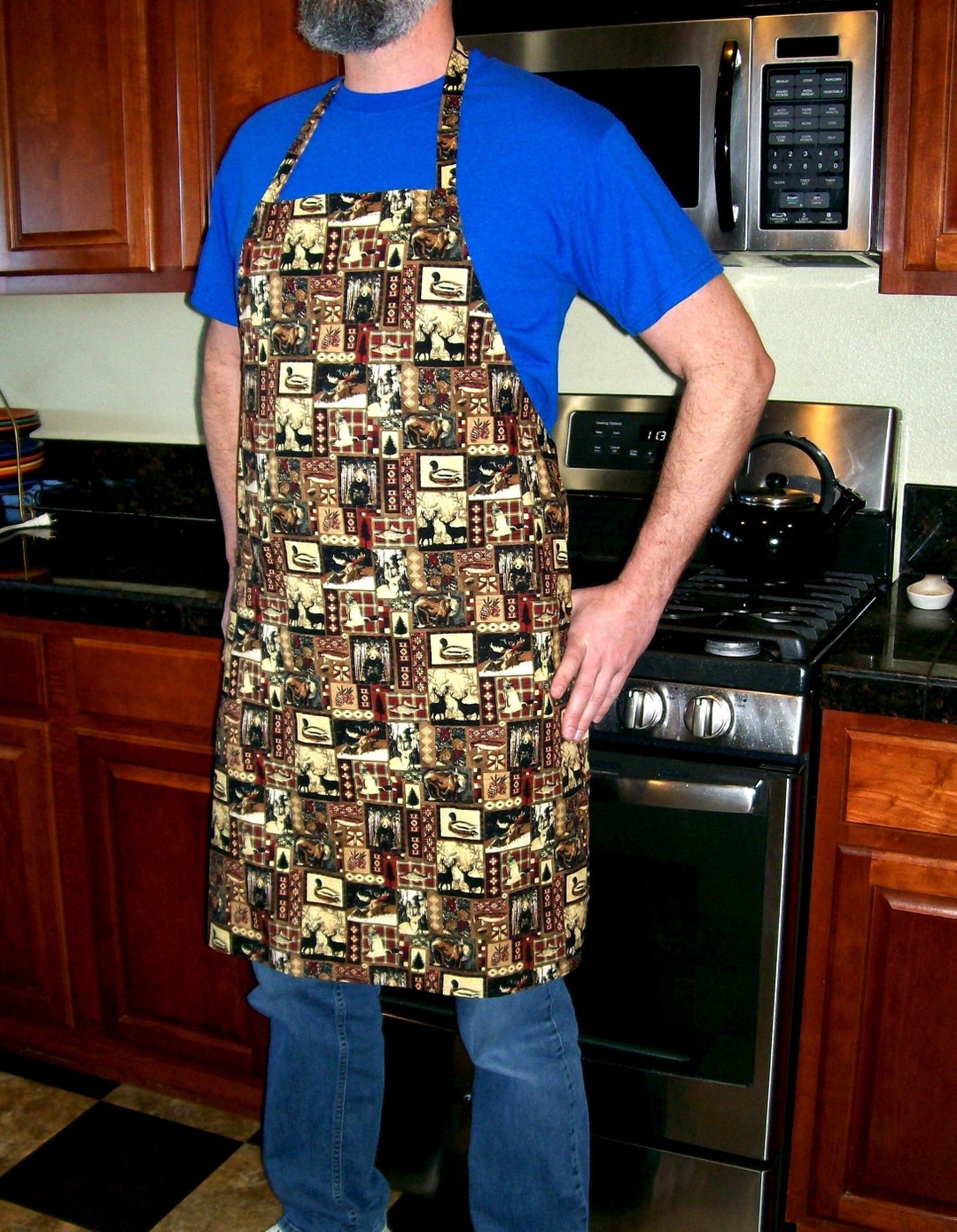 Rustic Cabin Man Apron: Woodland Animals Print, Extra Long Ties - Etsy