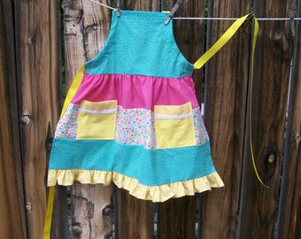 Ruffled Girl Apron: Retro Flerskiktat Barnköksförkläde, Storlek 7-8