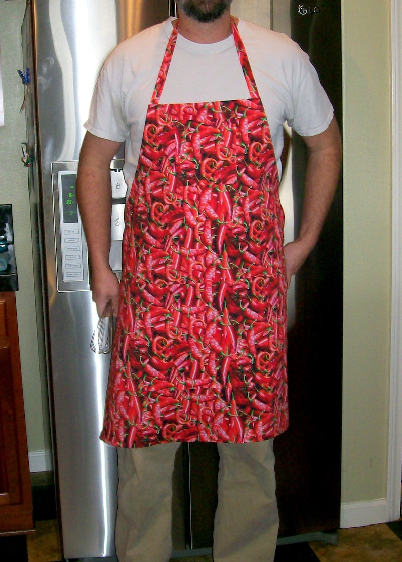 Red Butcher Apron Fits Sizes M to 2XL Chili Pepper Red Unisex Apron Chili Cookoff Apron