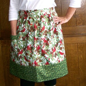 Cardinals Christmas Apron with Pocket - Holiday Hostess Waist Apron - Christmas Half Apron - One Size fits Most